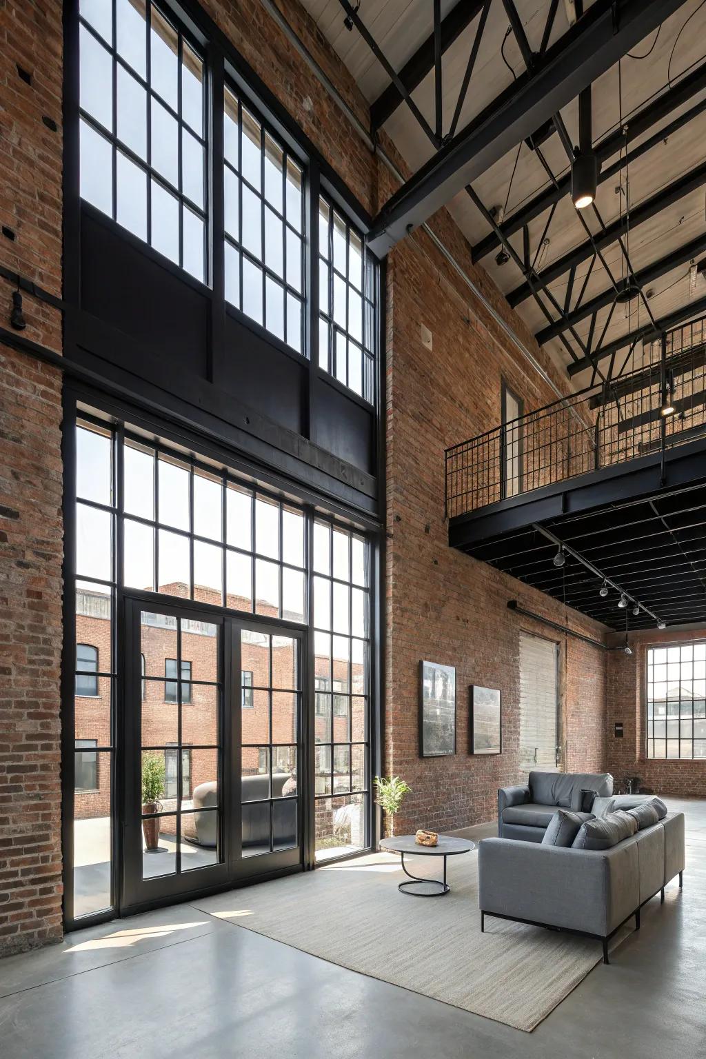 Satin black trim complements an industrial loft design.