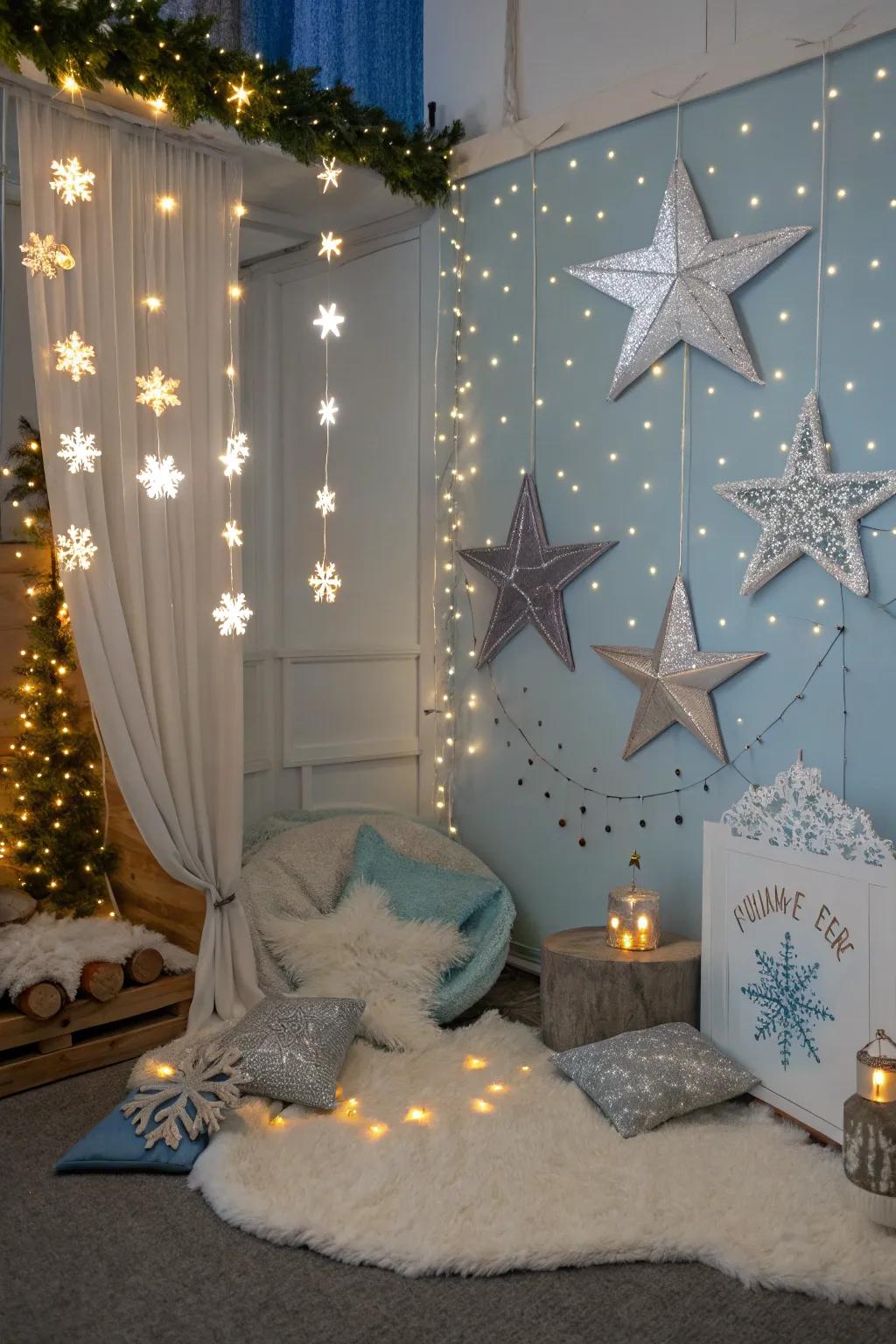 A charming Shine, Shine, Little Star theme featuring wintry decorations.