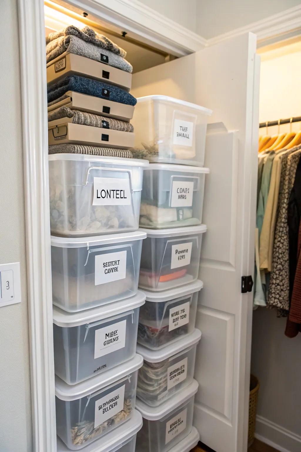 See-through bins make locating items quick and easy.