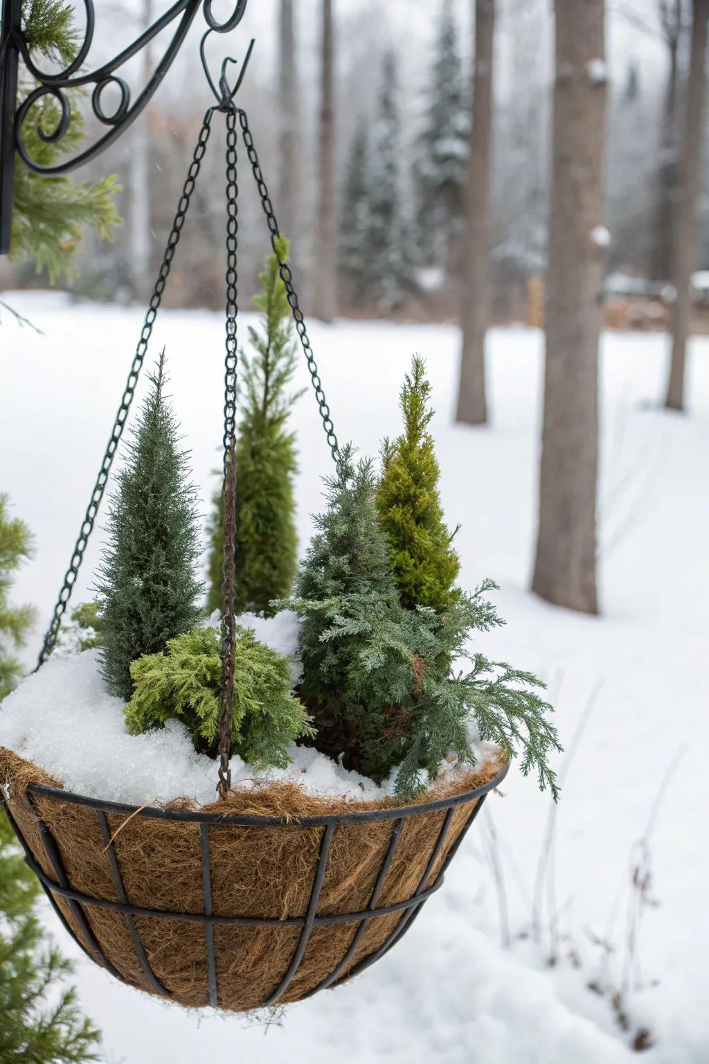 Miniature spruces evoke a whimsical forest mood.