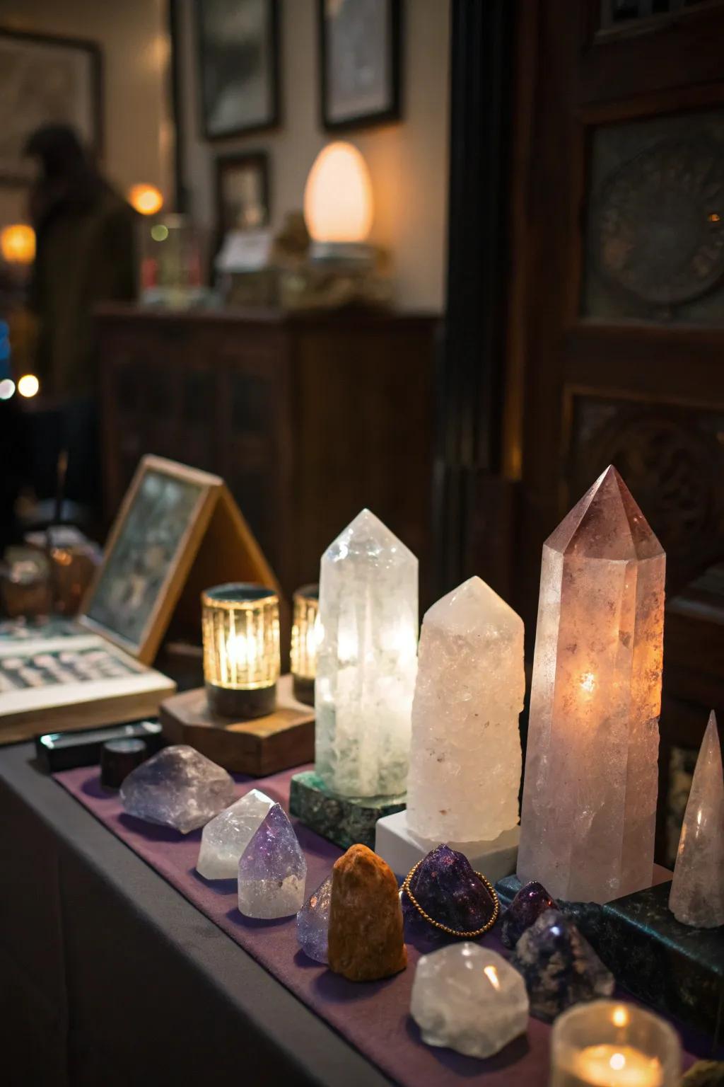 Crystals contributing shimmer and flair to the den.