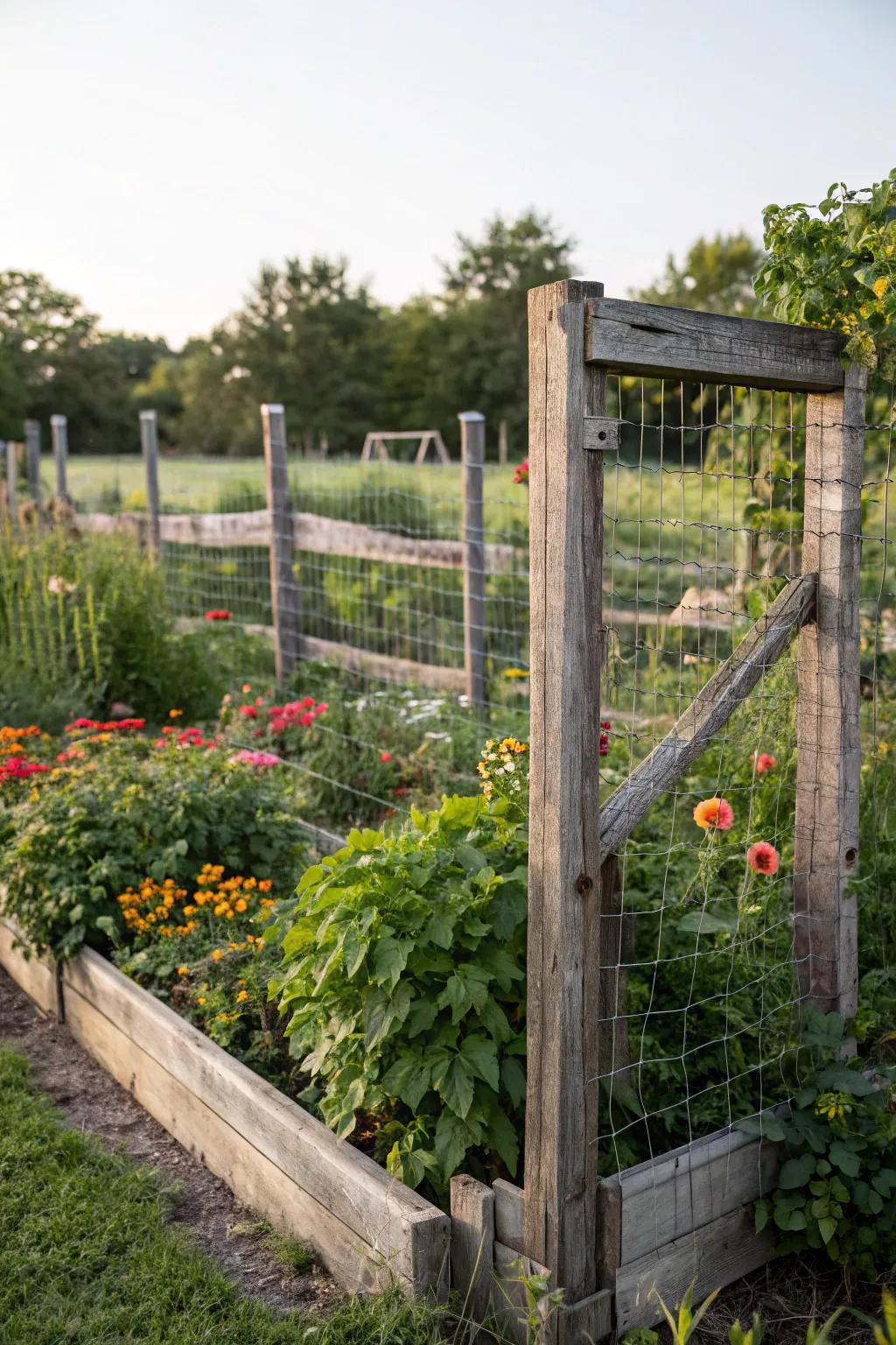 Wire mesh fences safeguard gardens while retaining a rustic appeal.