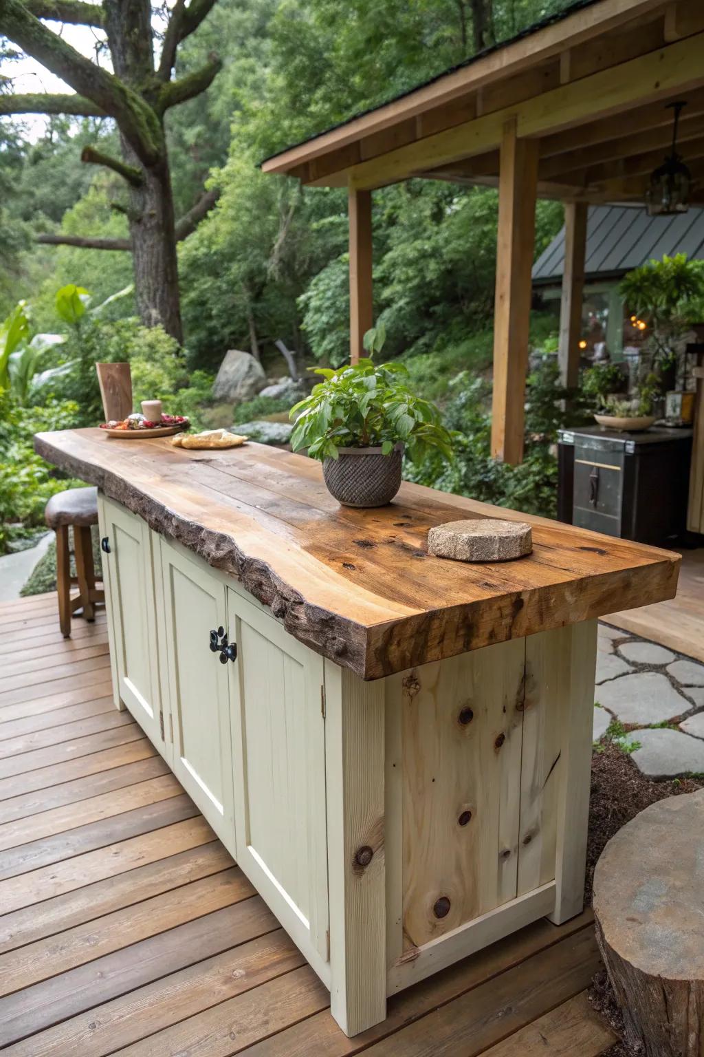 A live edge worktop brings natural beauty into the kitchen.