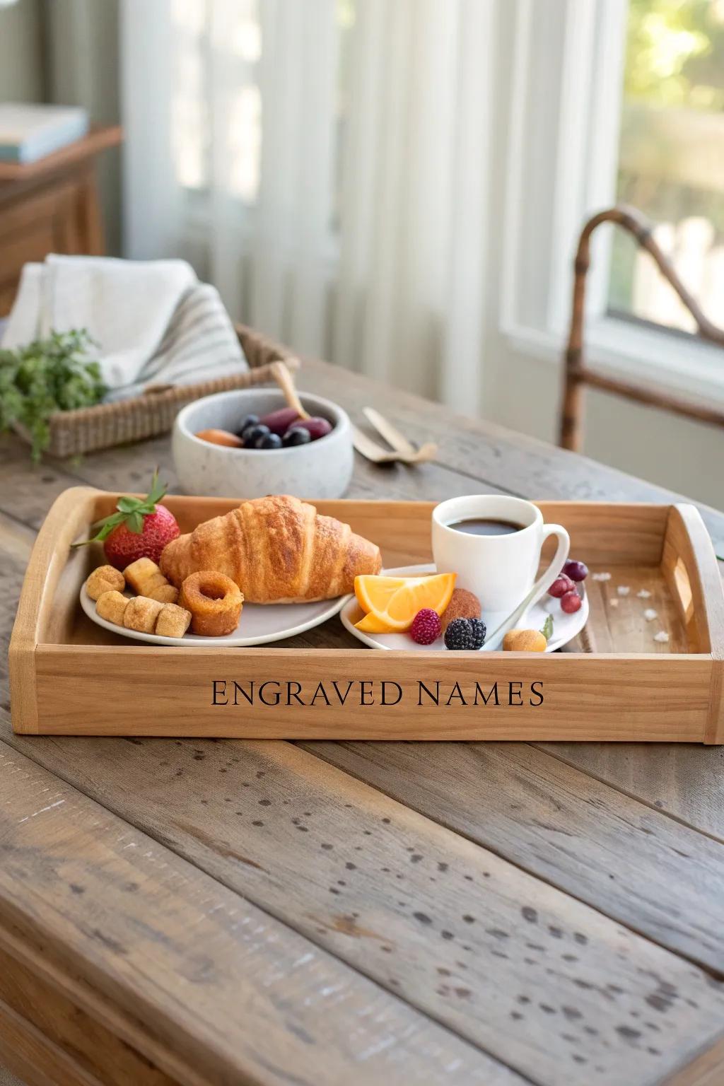 A timber tray enhancing the art of serving.