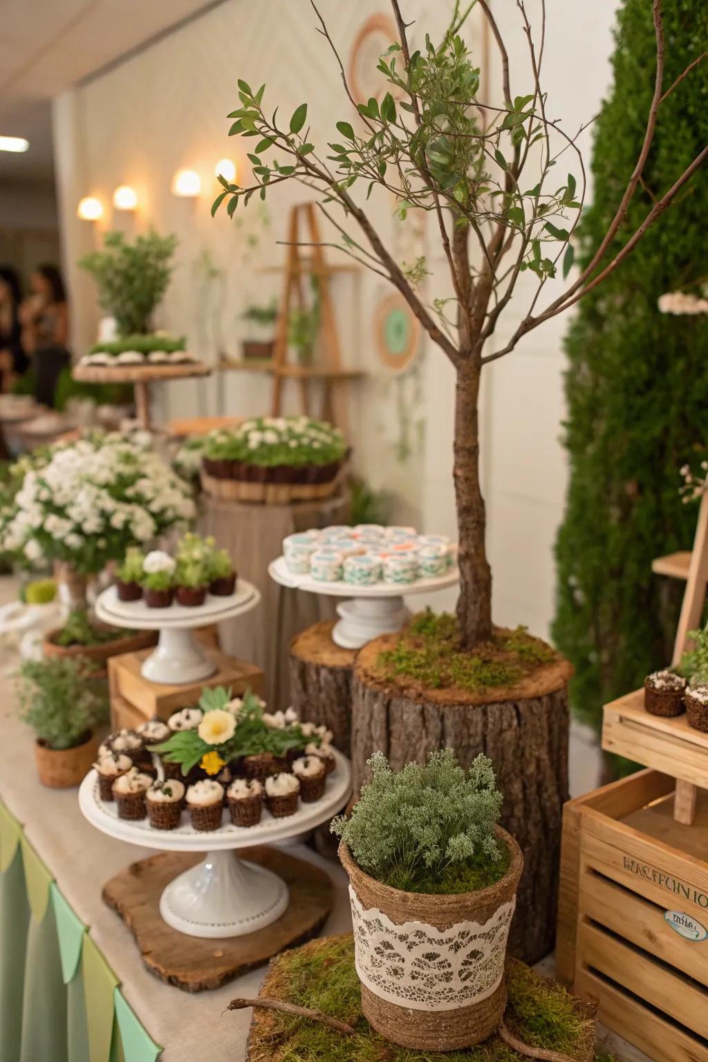 Potted plants add greenery and serve as perfect take-home presents.