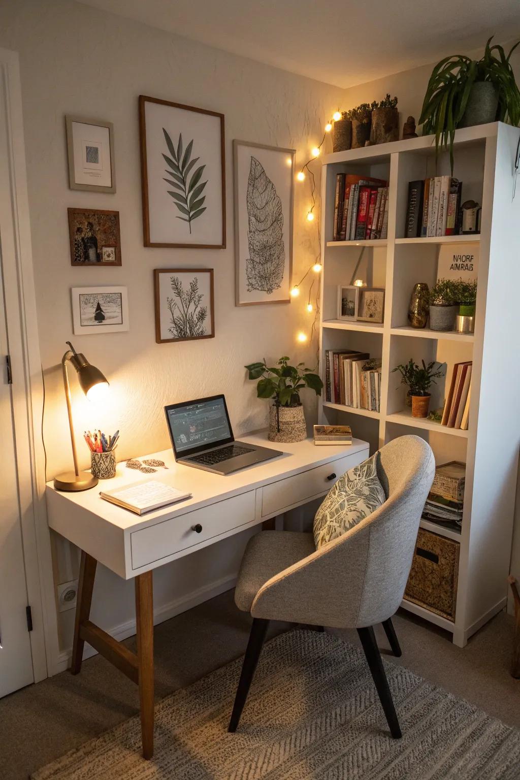 A cozy work area tucked away in an unused corner.