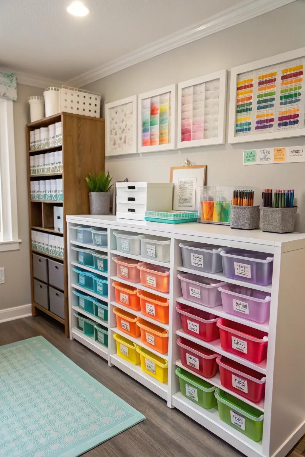 A color-coded system simplifies and speeds up finding supplies.