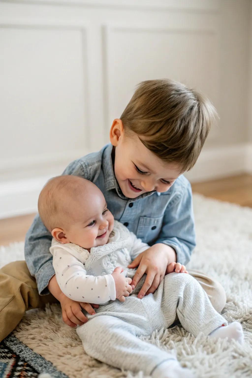 Sibling affection immortalized in a tender moment.