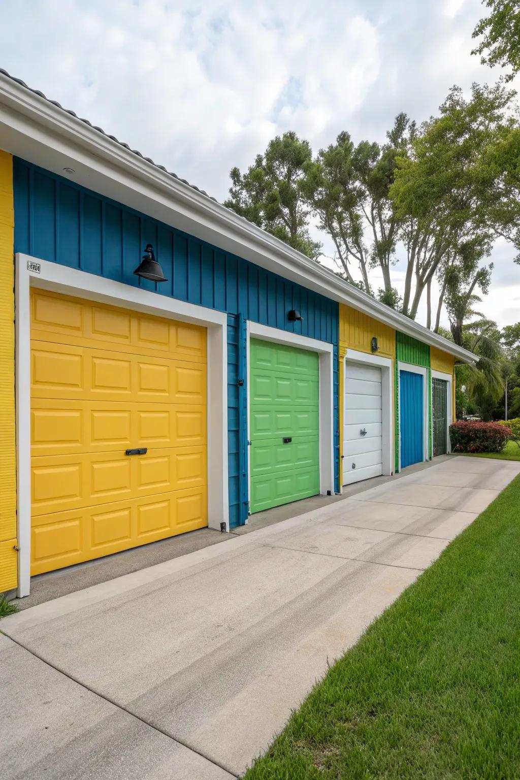 Make a statement with vibrant garage exterior colors.