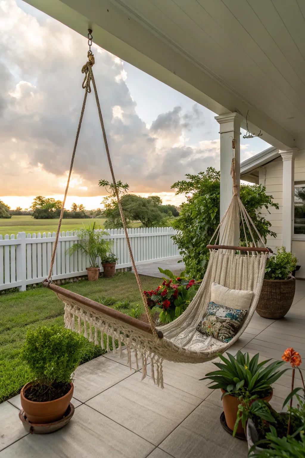 A comfortable hammock injecting an element of repose.