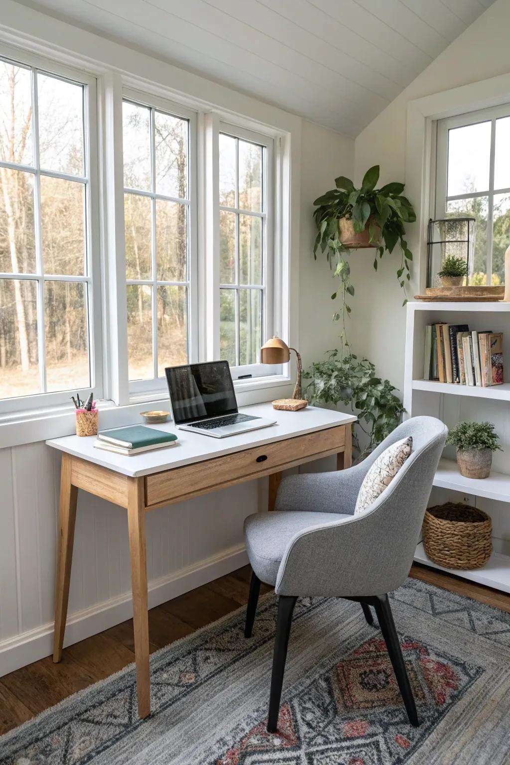 A home office alcove contributes functionality.