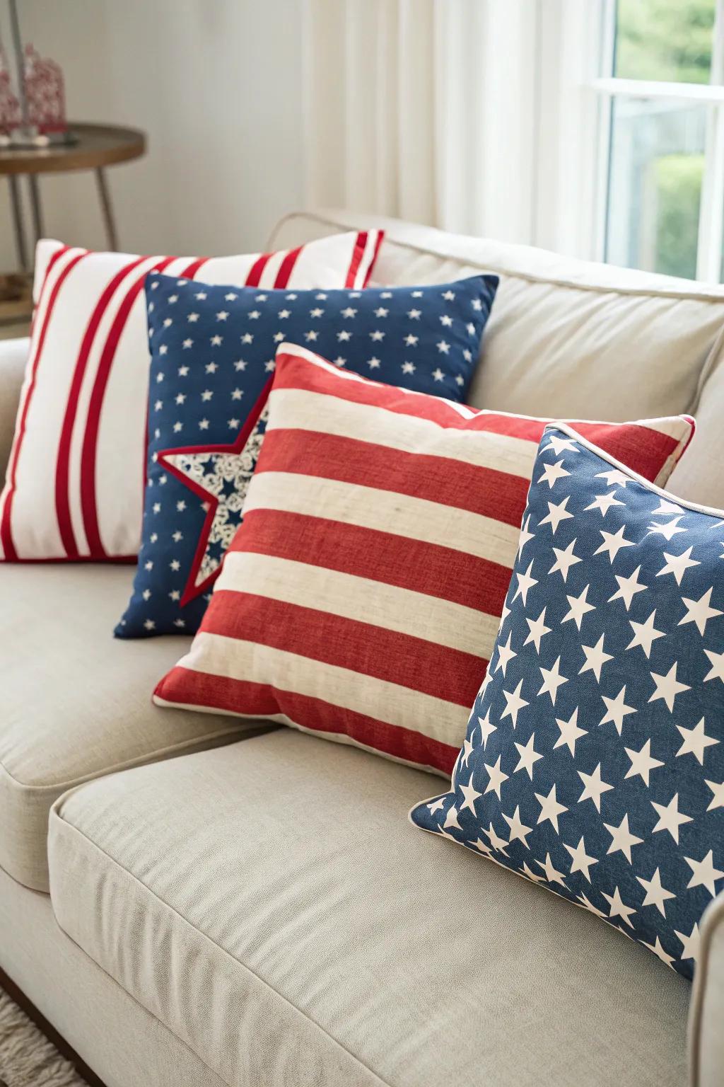 Nationalistic soft cushion wrappers effortlessly update your living space.