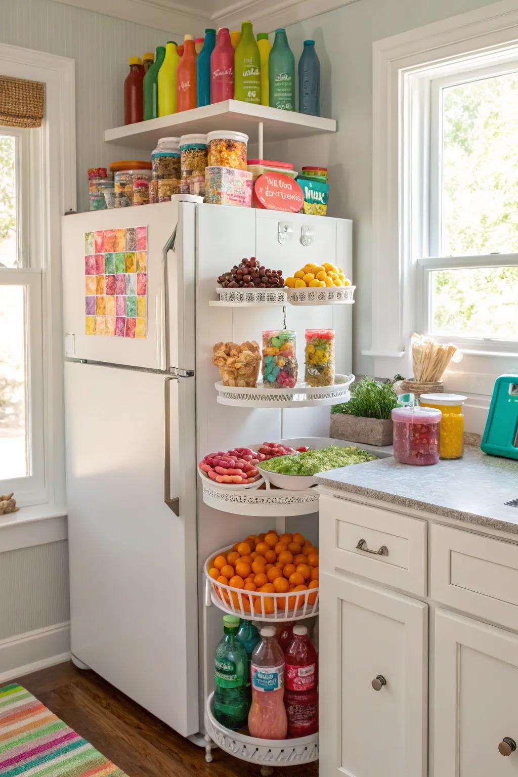 A snack station keeps treats arranged and accessible.