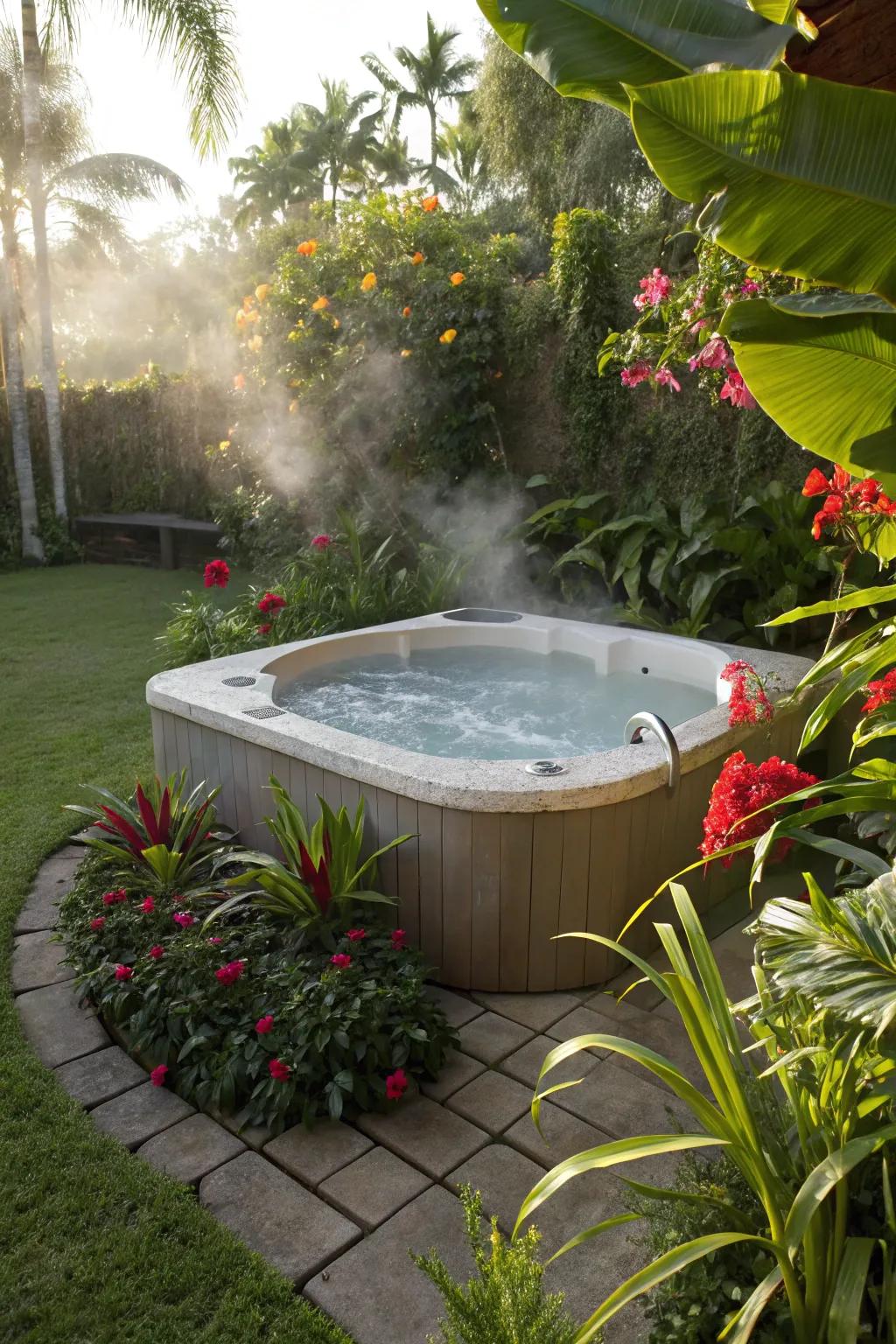 Tropical flora transmute your hydro-therapy tub into an outlandish sanctuary.