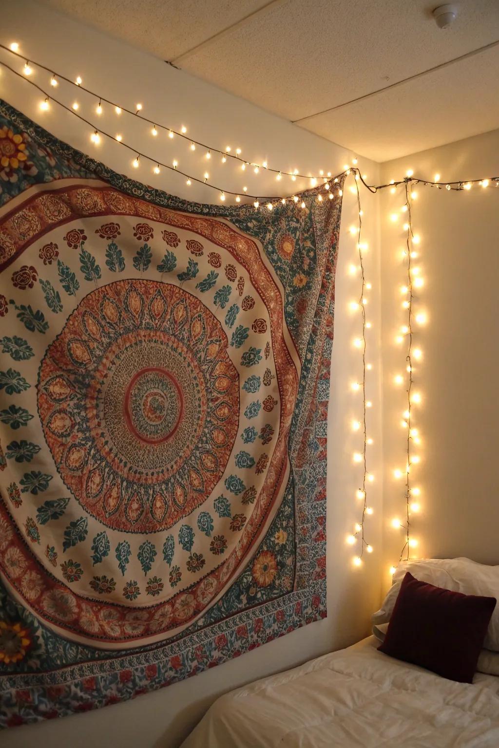 Merge light and art with a tapestry display.