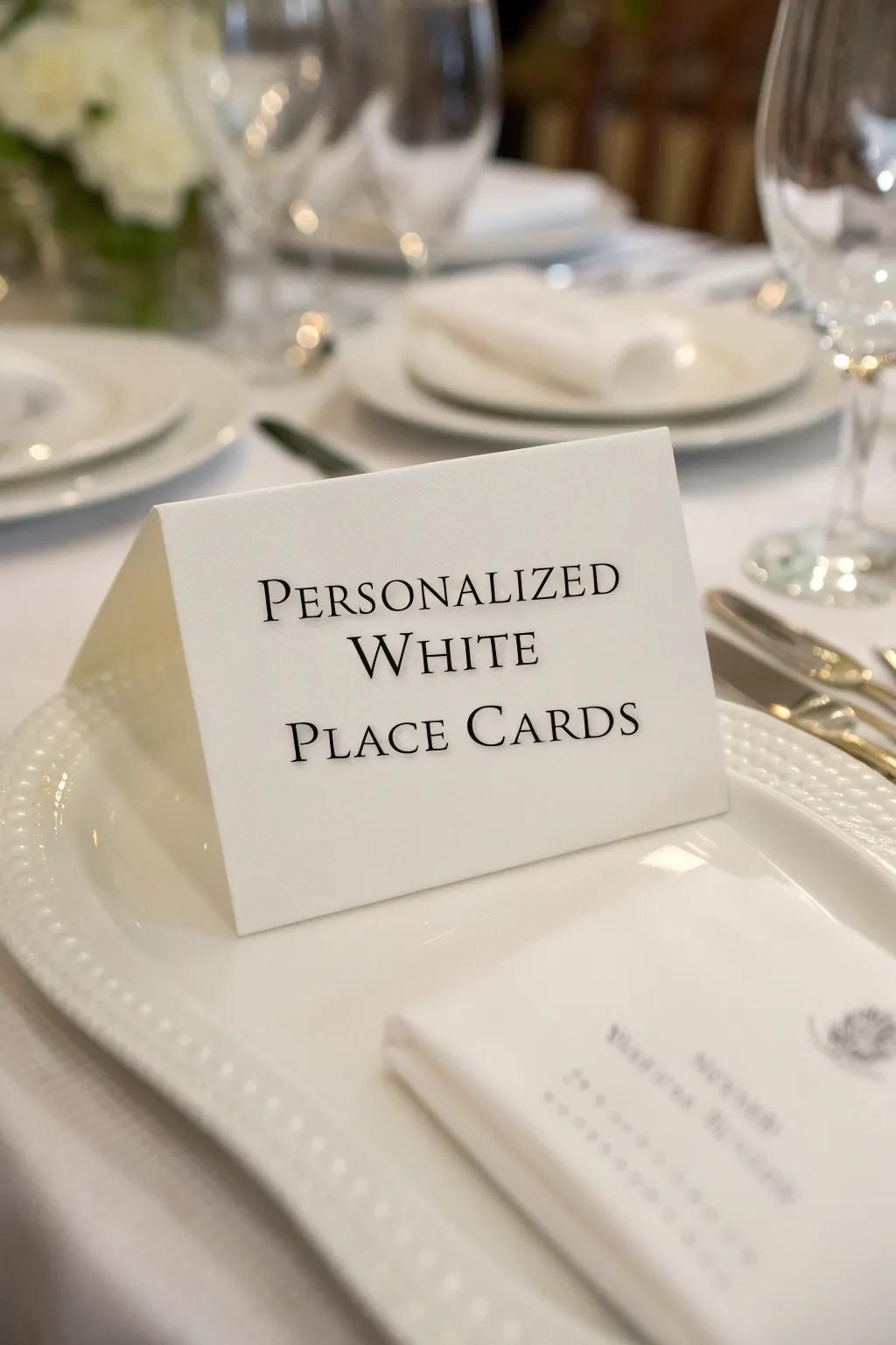 Personalized seating cards add a thoughtful and formal touch.