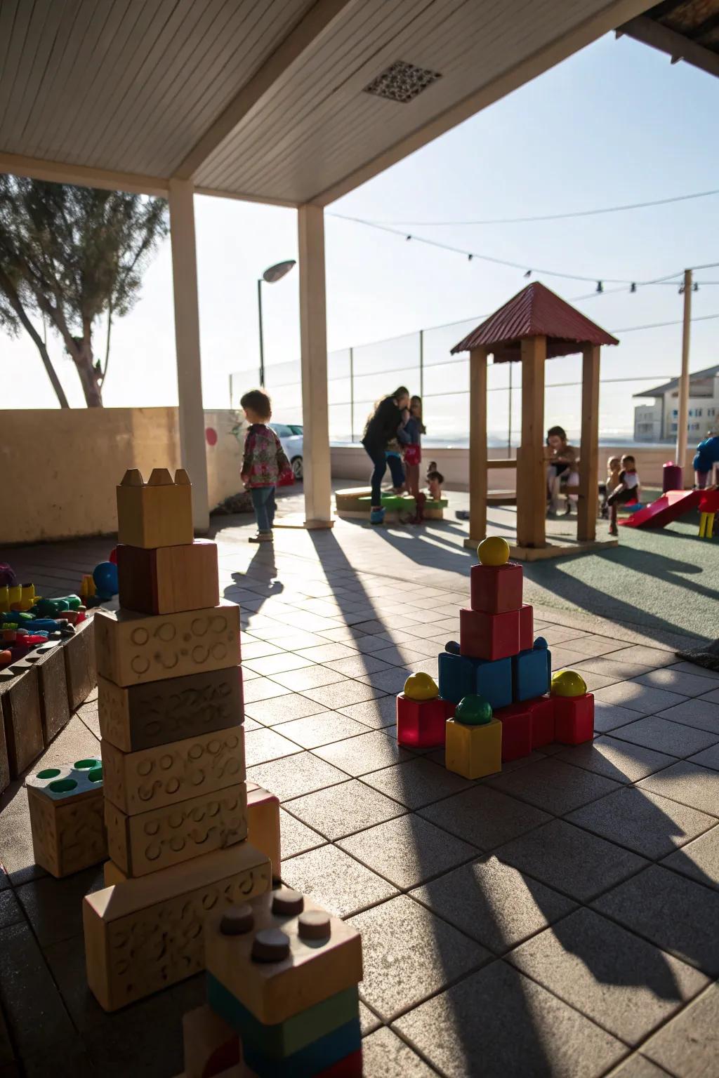 Investigating light and shadows through block play.