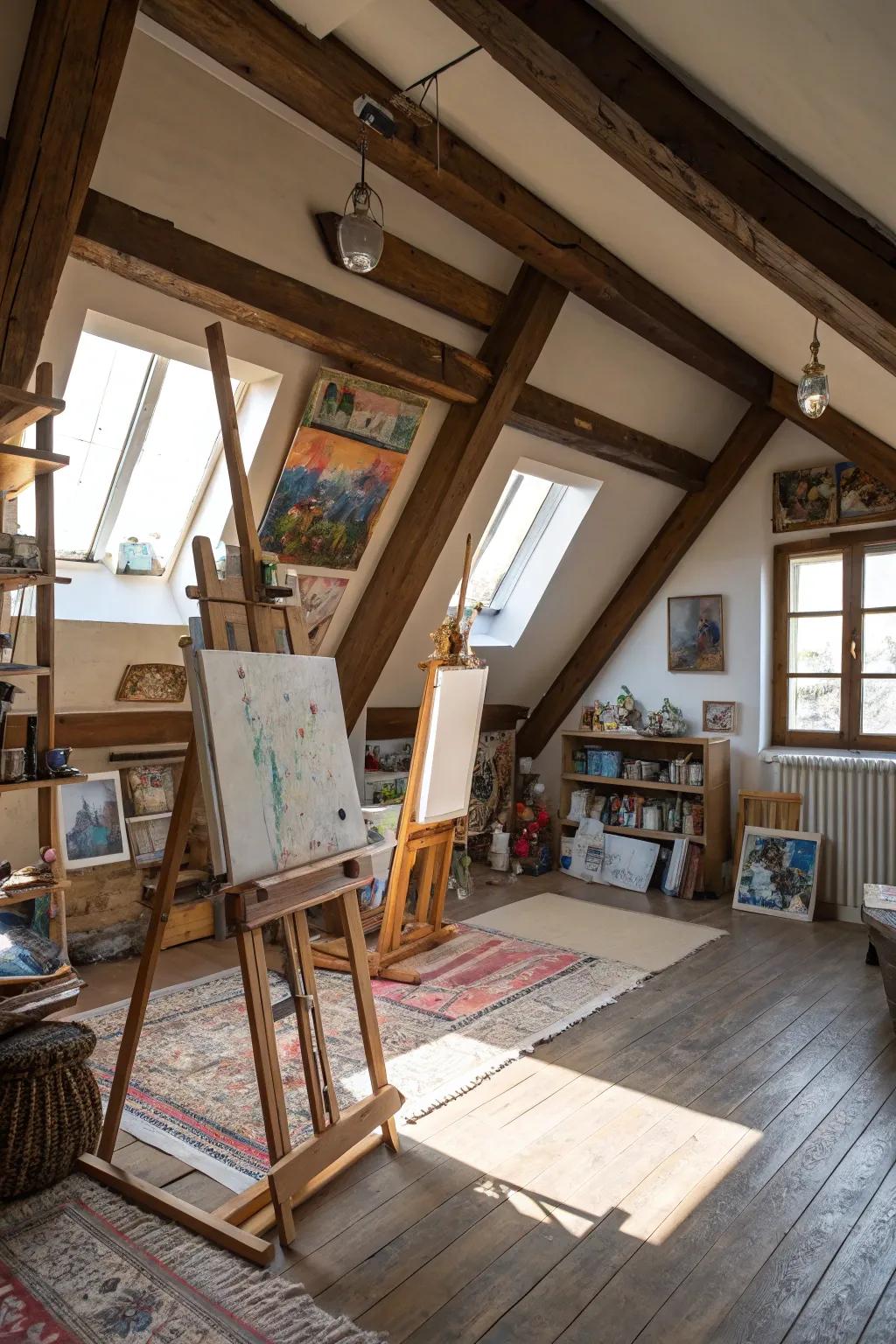 Get motivated in a sun-filled attic art room.