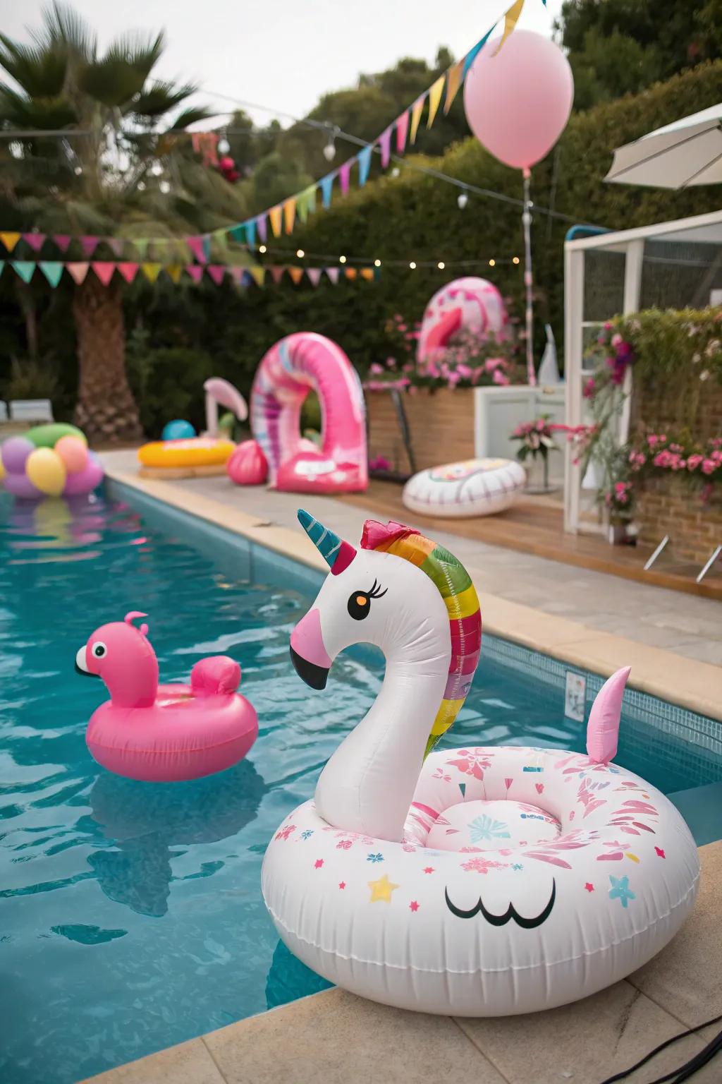 Pool floats act as both decor and a source of enjoyment.