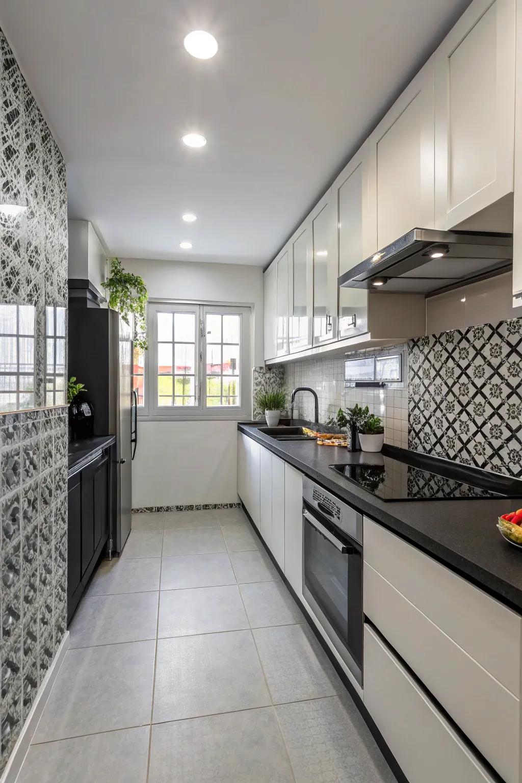 Monochrome backsplashes create seamless and modern kitchen designs.