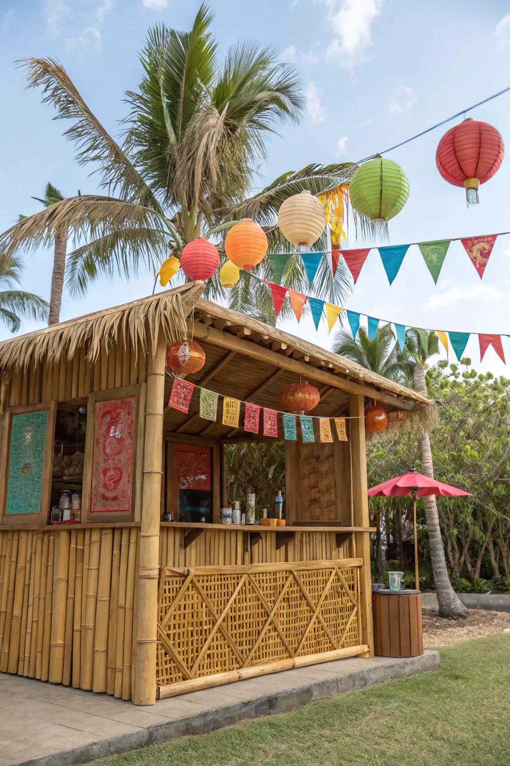 A backyard escape: tropical island bar BBQ gazebo.