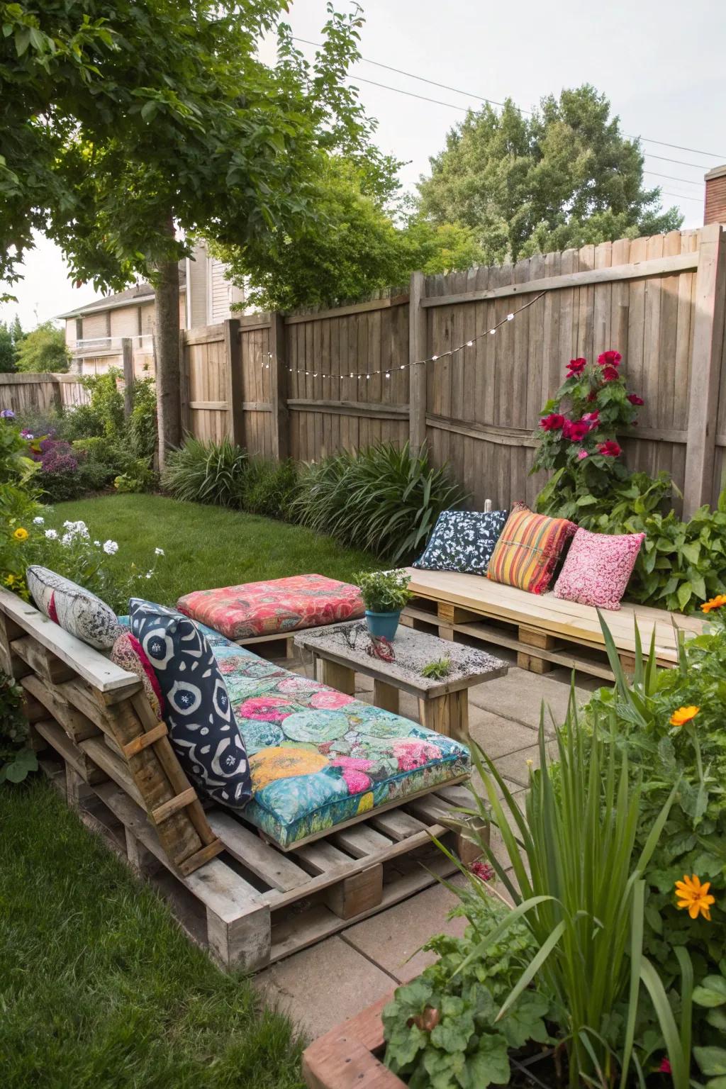 Self-made pallet furniture offers a personalized touch.