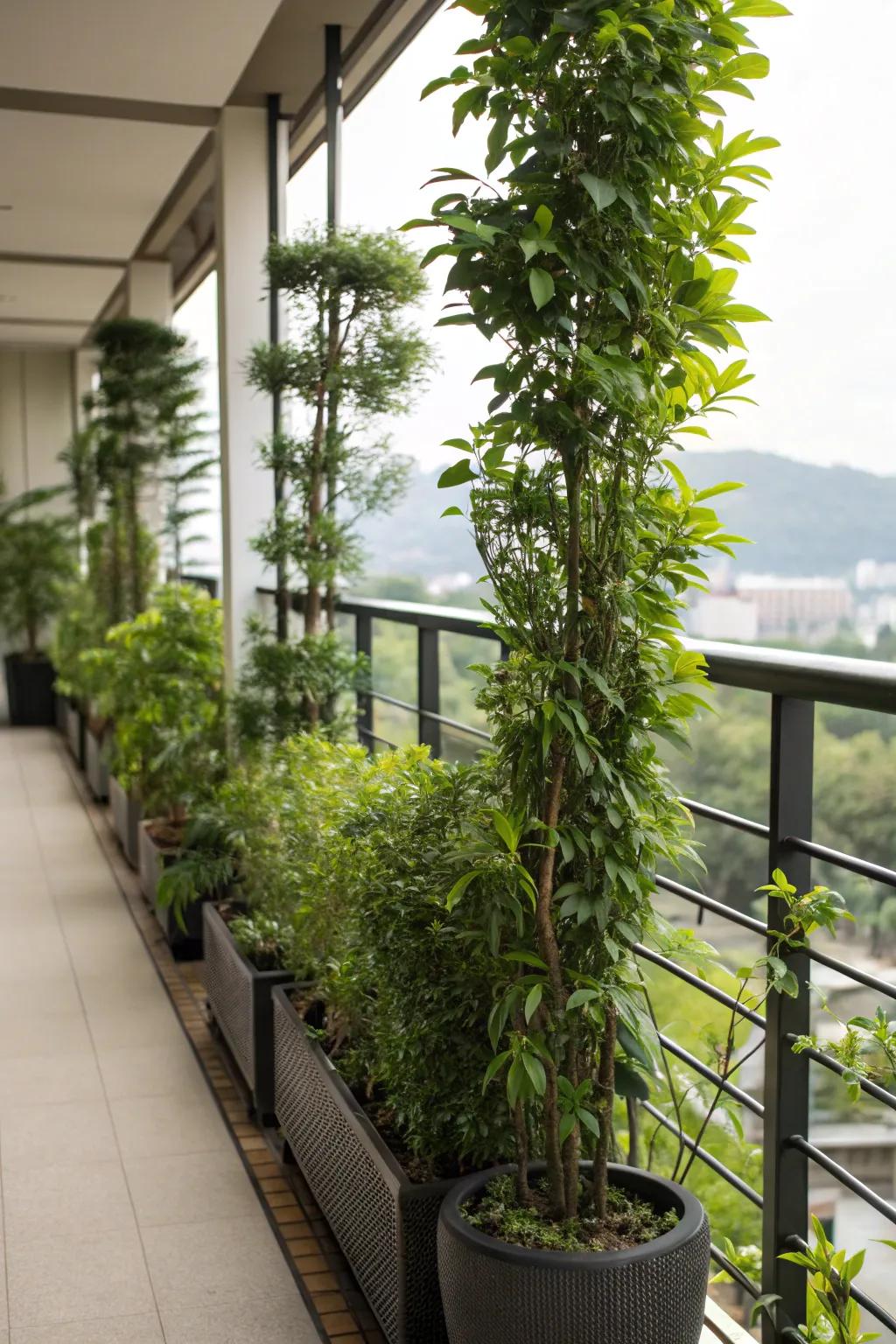 Vase flora dividers offer privacy and a touch of nature.