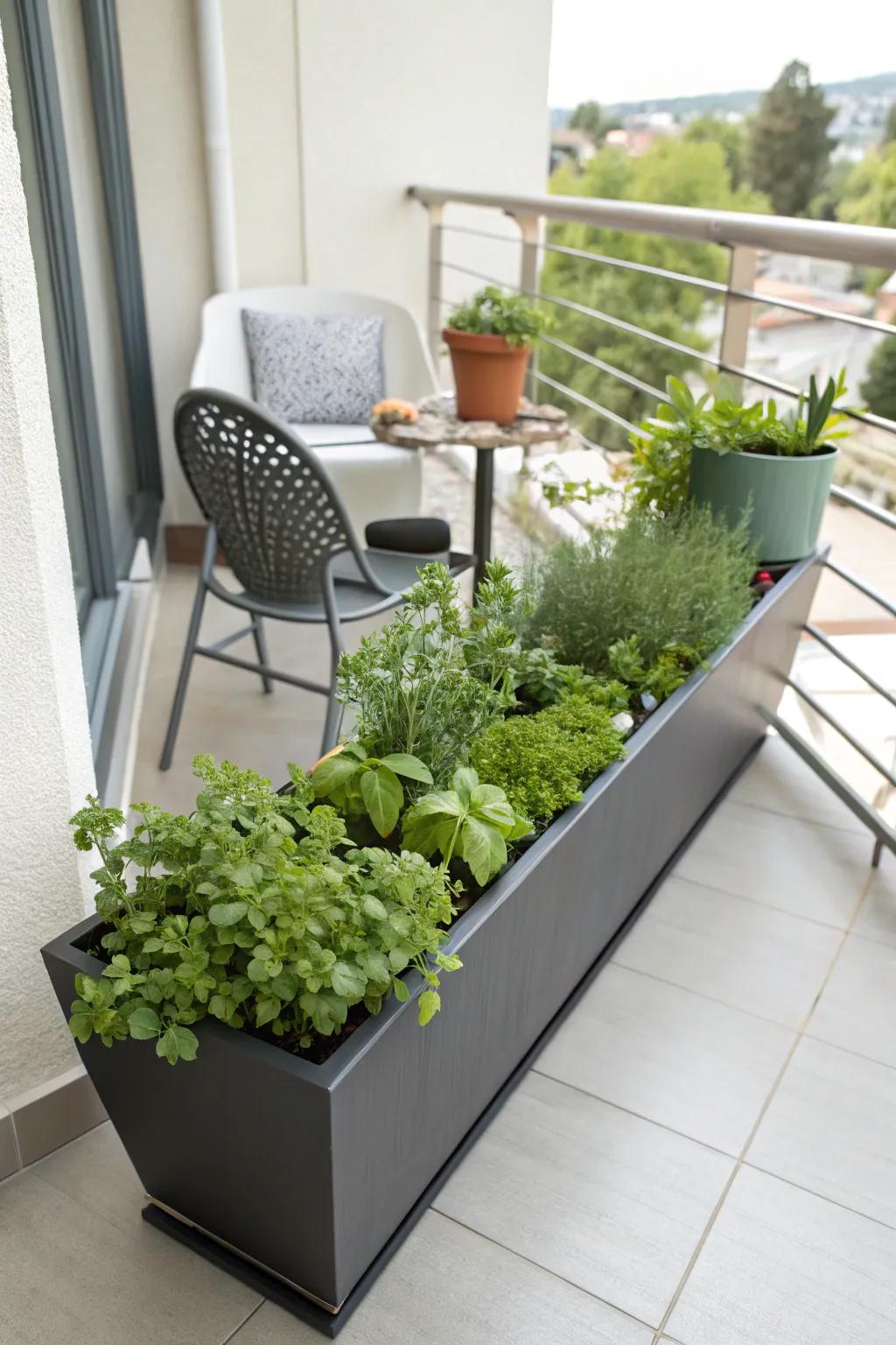 Long, narrow containers offer a modern, minimalist solution for your herb garden.