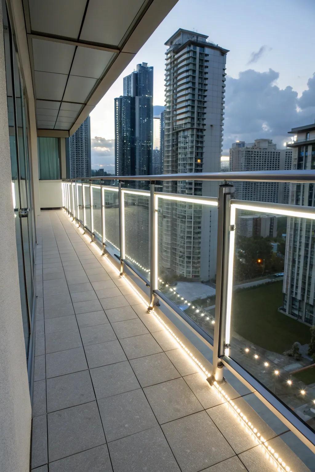 Under-railing LED strips offer a sleek and contemporary illumination solution.