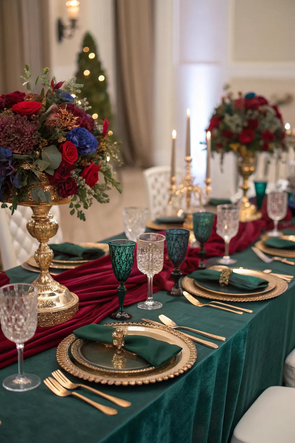 Dazzling metallics adding luxury to the banquet table.