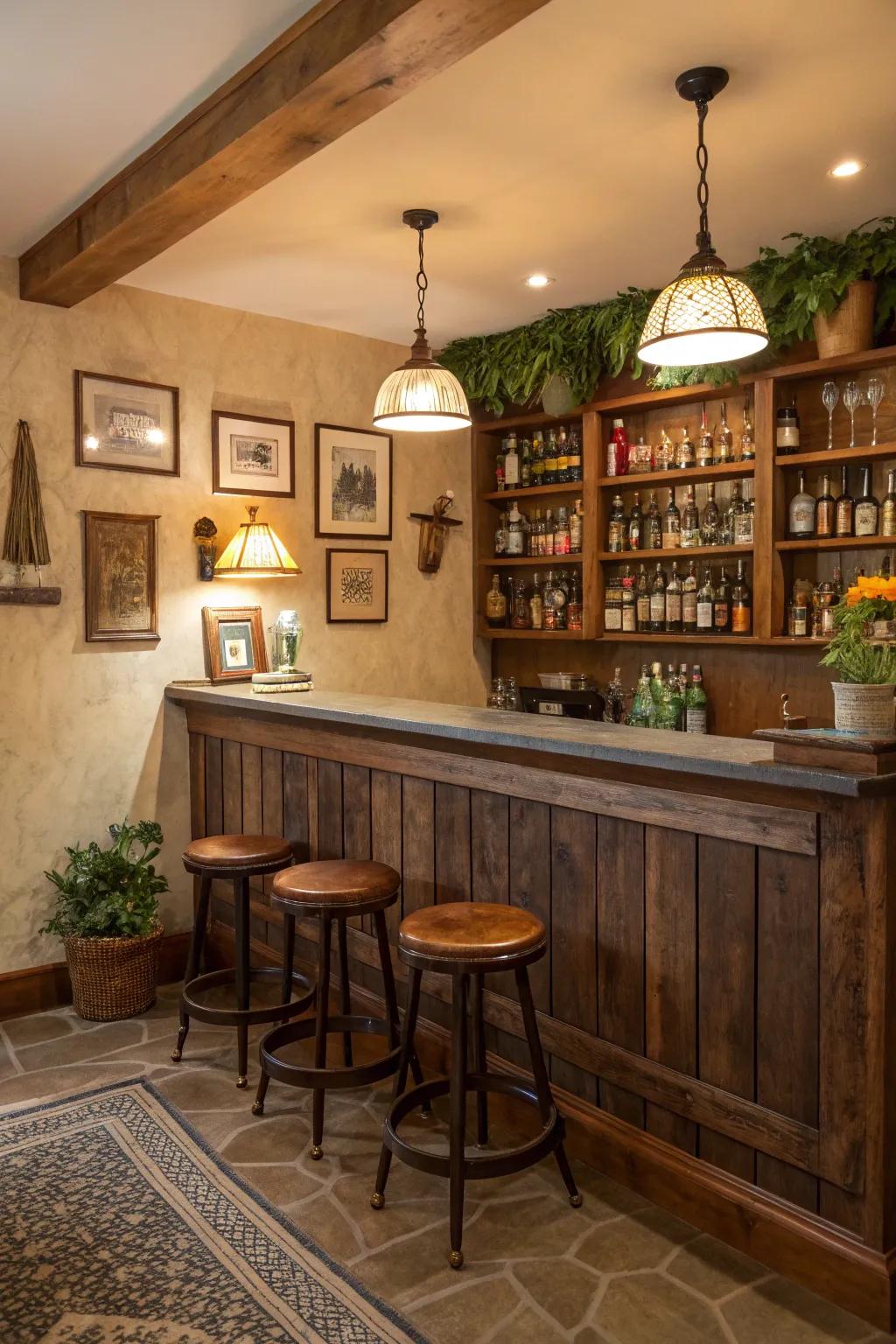 Artistic hammered finish bringing texture to this bar.