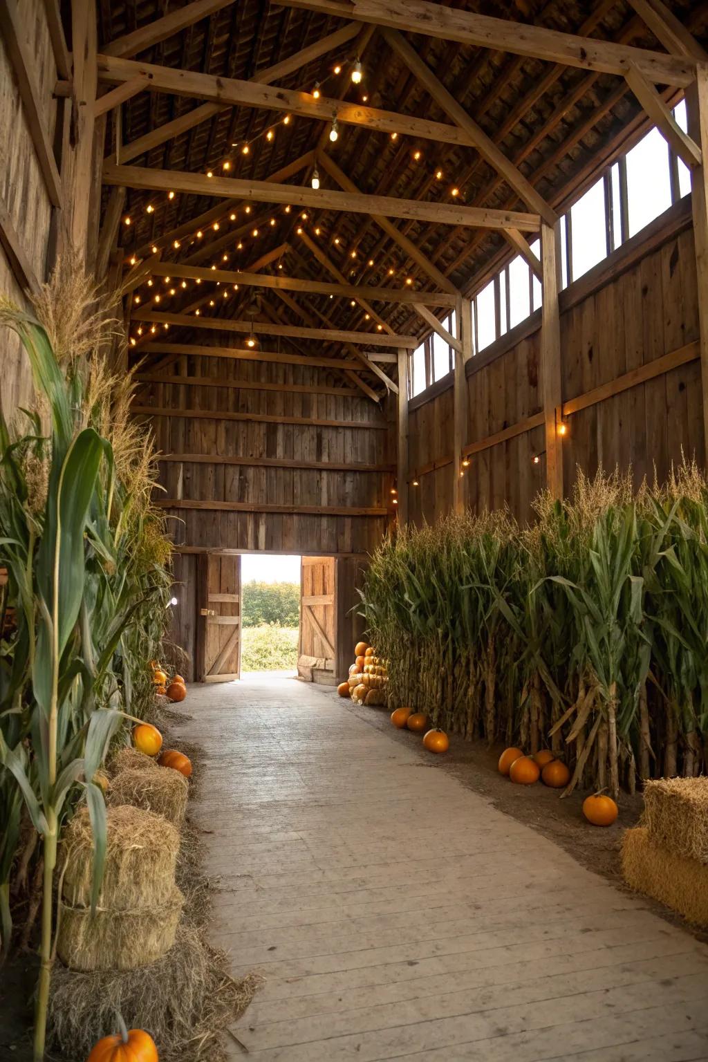 Maize stems bring a seasonal and rustic element.