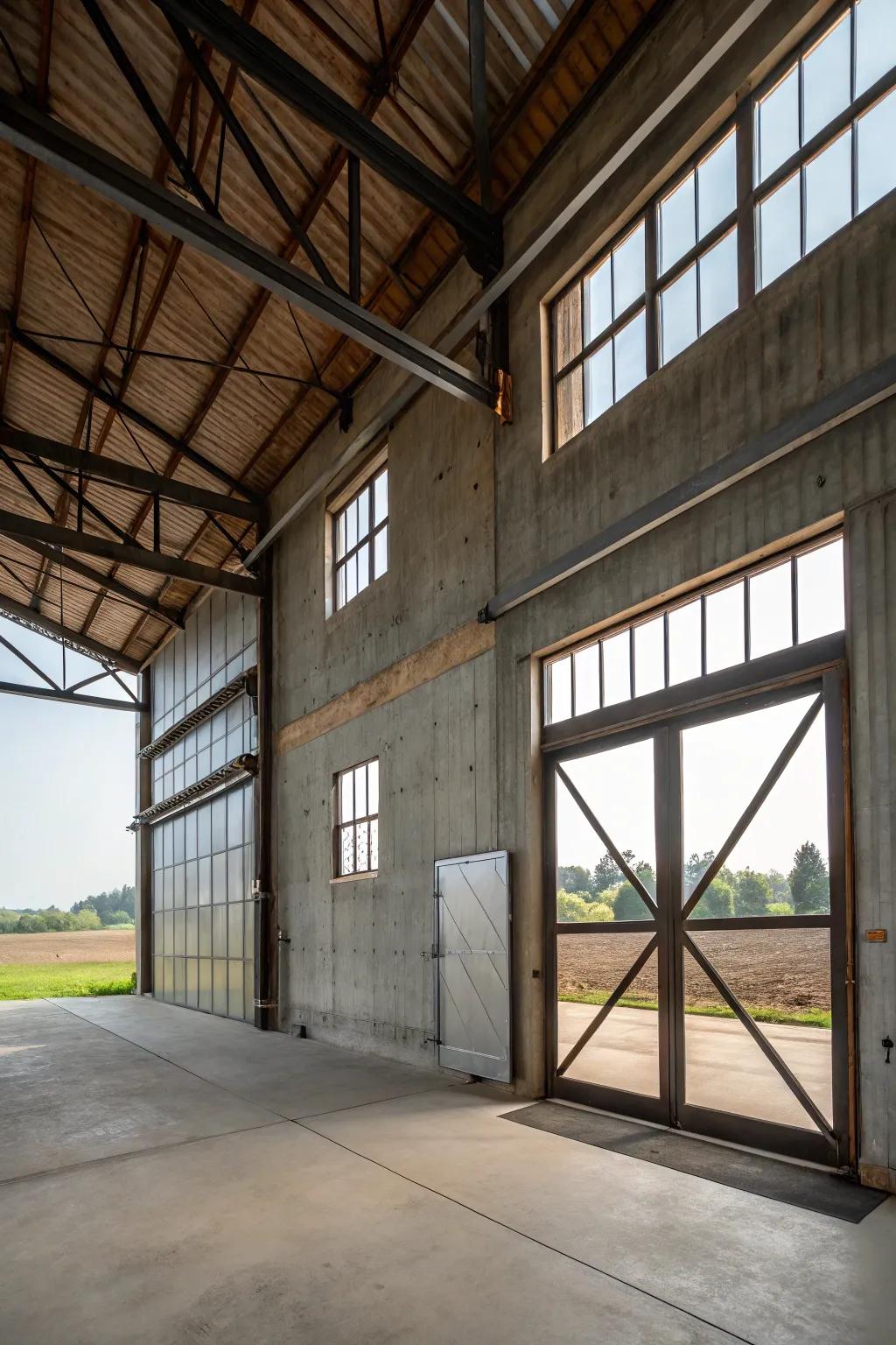 Factory barns bring a touch of urban chic to rural settings.