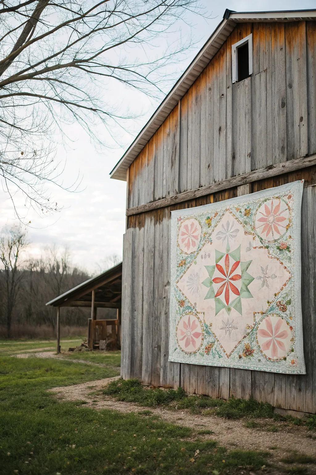 Barn quilt design featuring elegant florals.