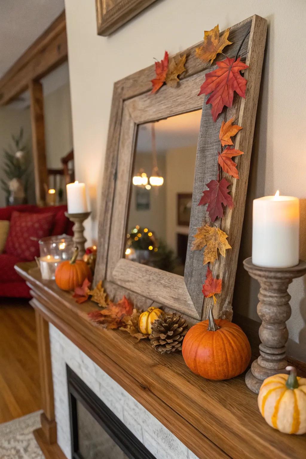 Seasonal décor with autumn-themed frames.