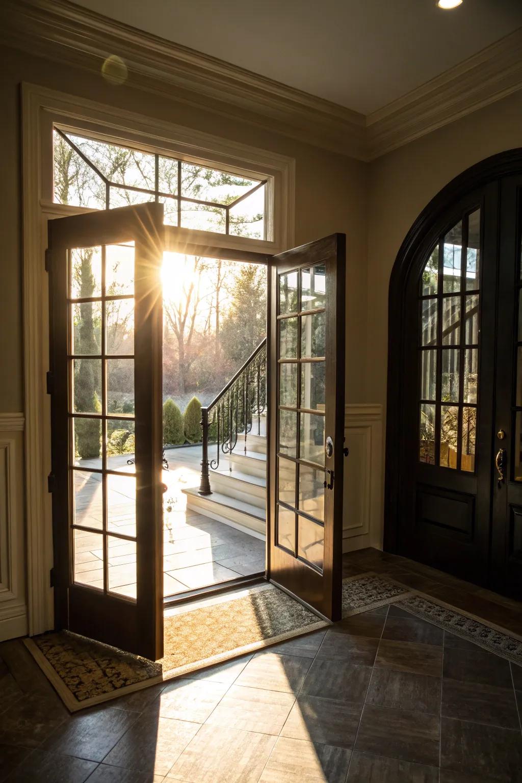 French doors bring elegance and light to the basement space.