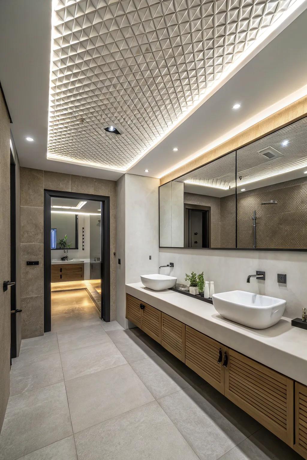 Suspended ceilings contribute architectural interest and depth to your bathroom space.