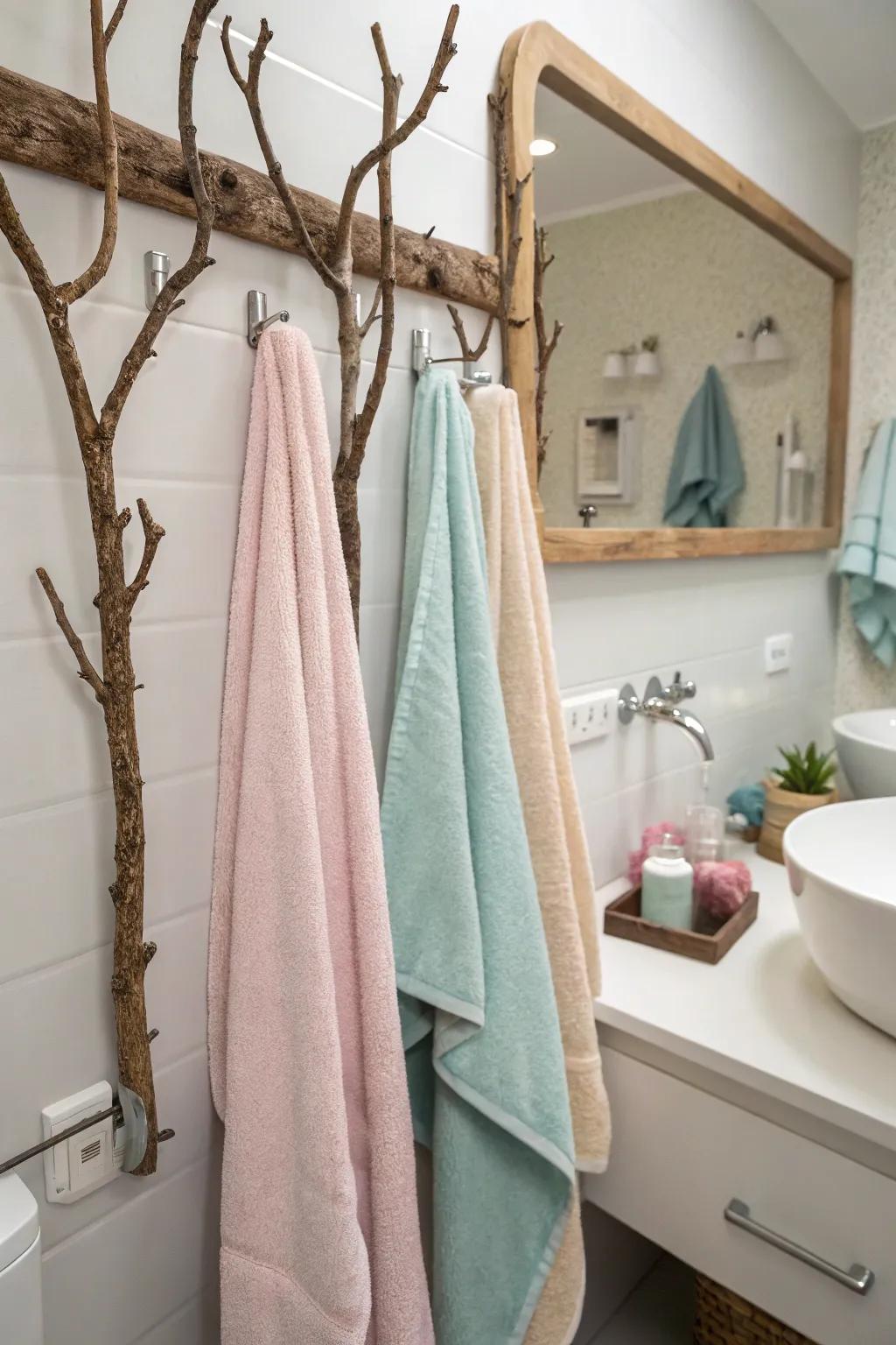 Limb-style hangers introduce a natural, whimsical touch.