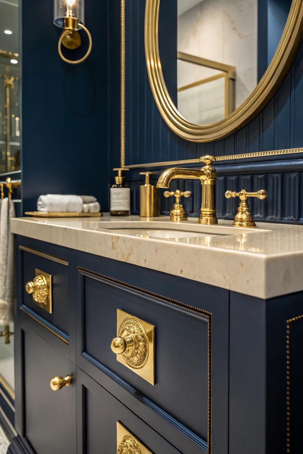 Entirely gilded hardware conveys luxury and warmth.