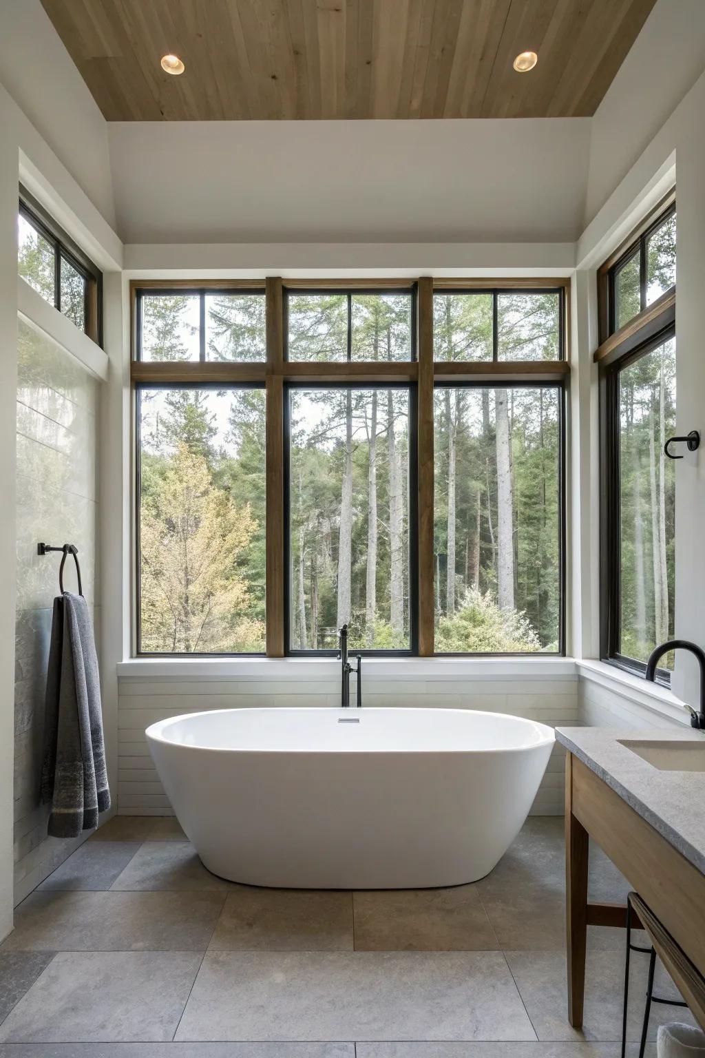 Narrow horizontal windows create a spacious feel.