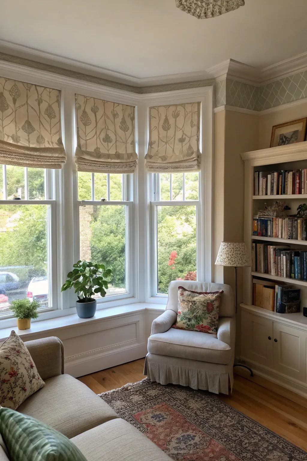Relaxed Roman window coverings give off a casual trendy vibe.