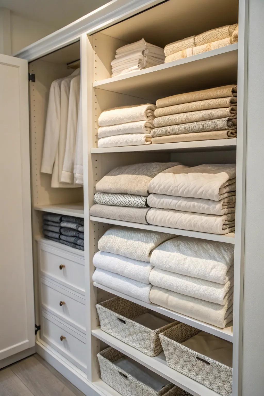 Efficient storage with sliding shelves for easy access.