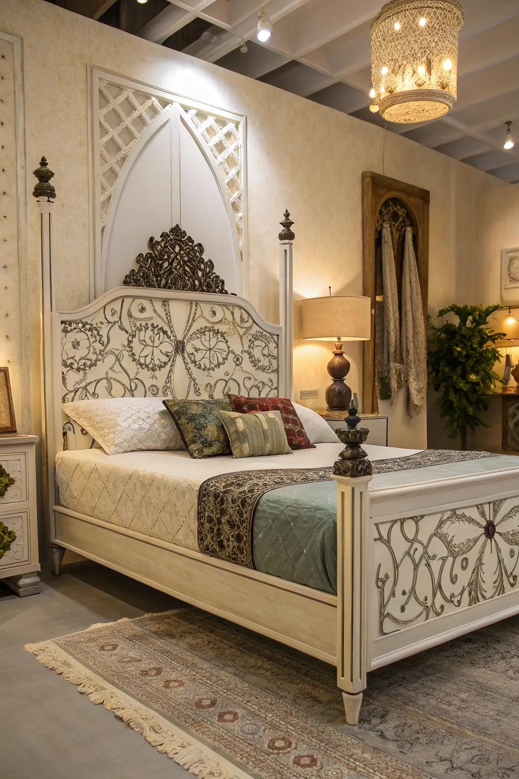 Statement bed surrounds stand out without necessitating supplementary covering.