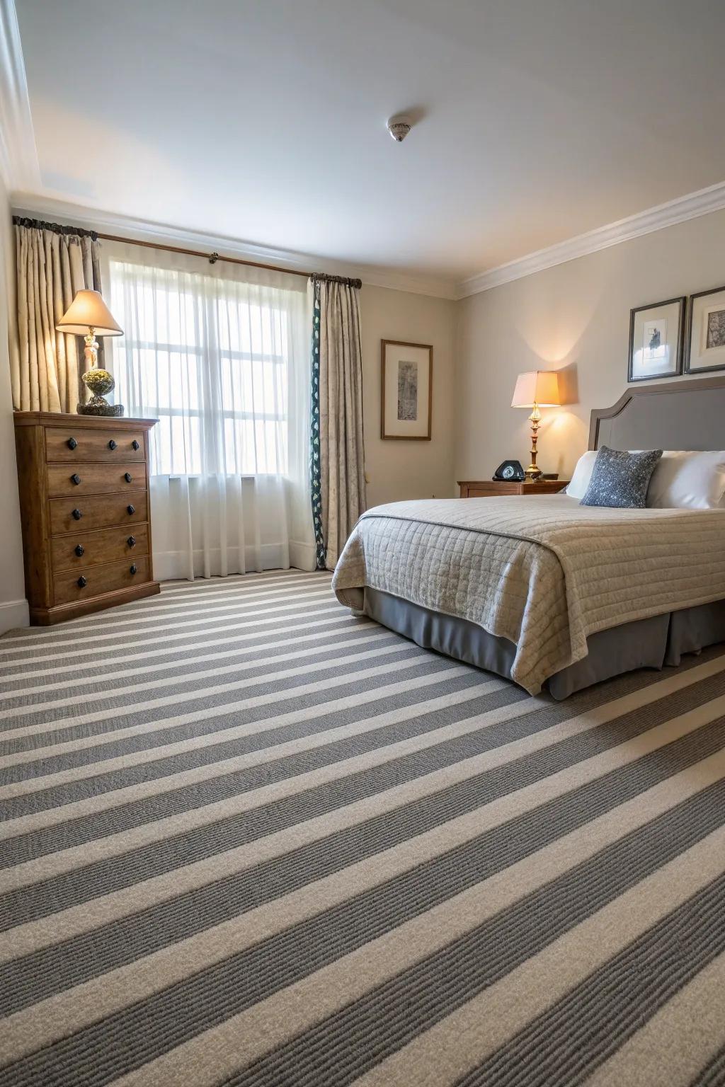 Stripes can create an illusion of spaciousness and dynamism in your bedroom.
