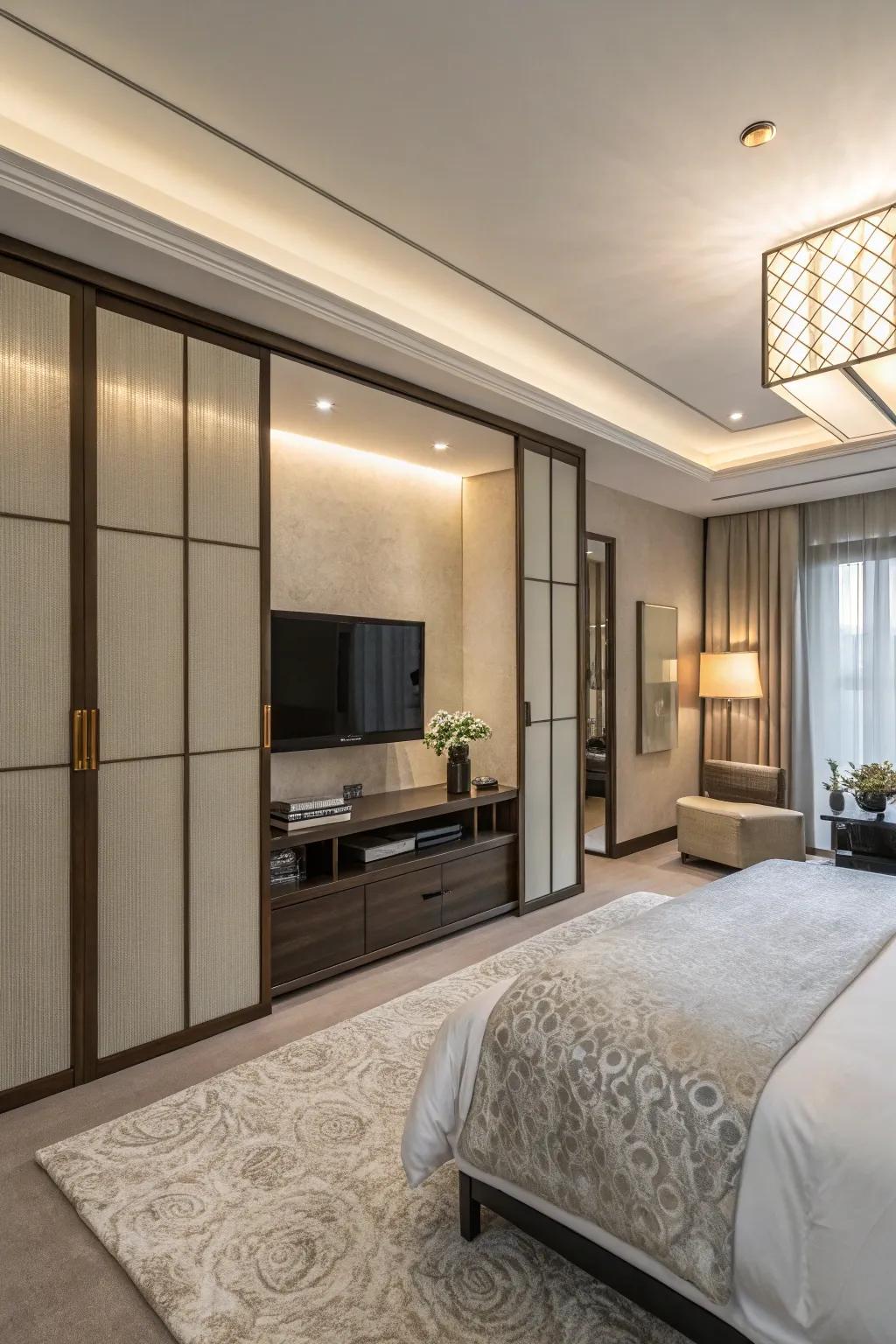 Sliding panels offer an elegant way to conceal your TV when it's not being used.