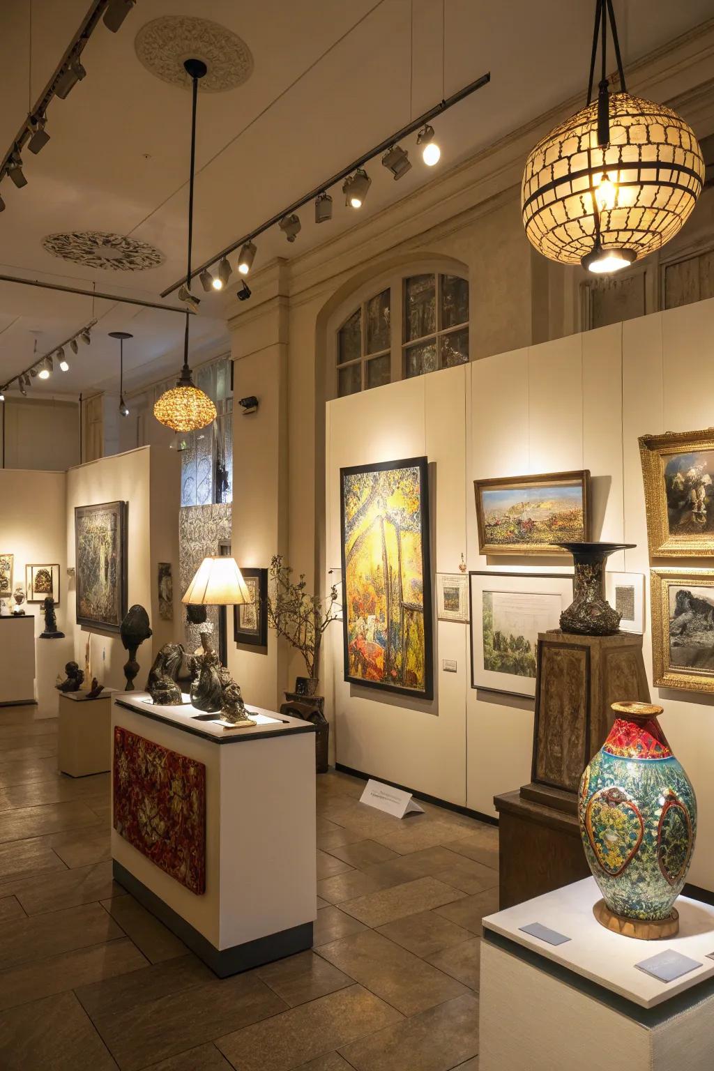 Dimmable lights adjusting ambiance for an art display