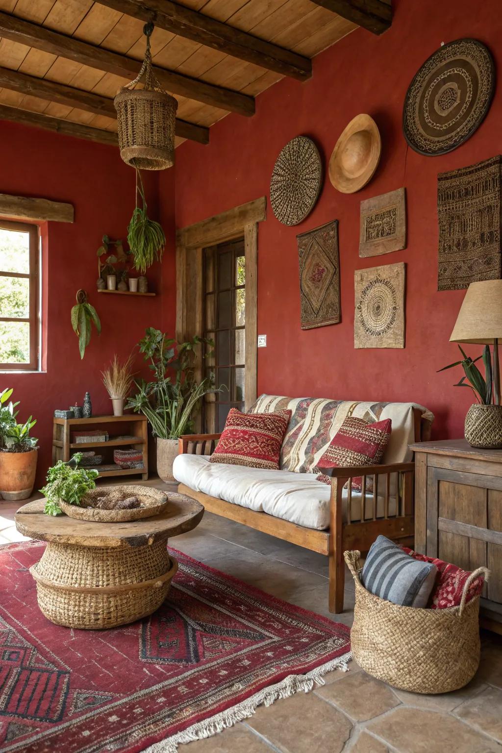Infuse coziness with country red tones