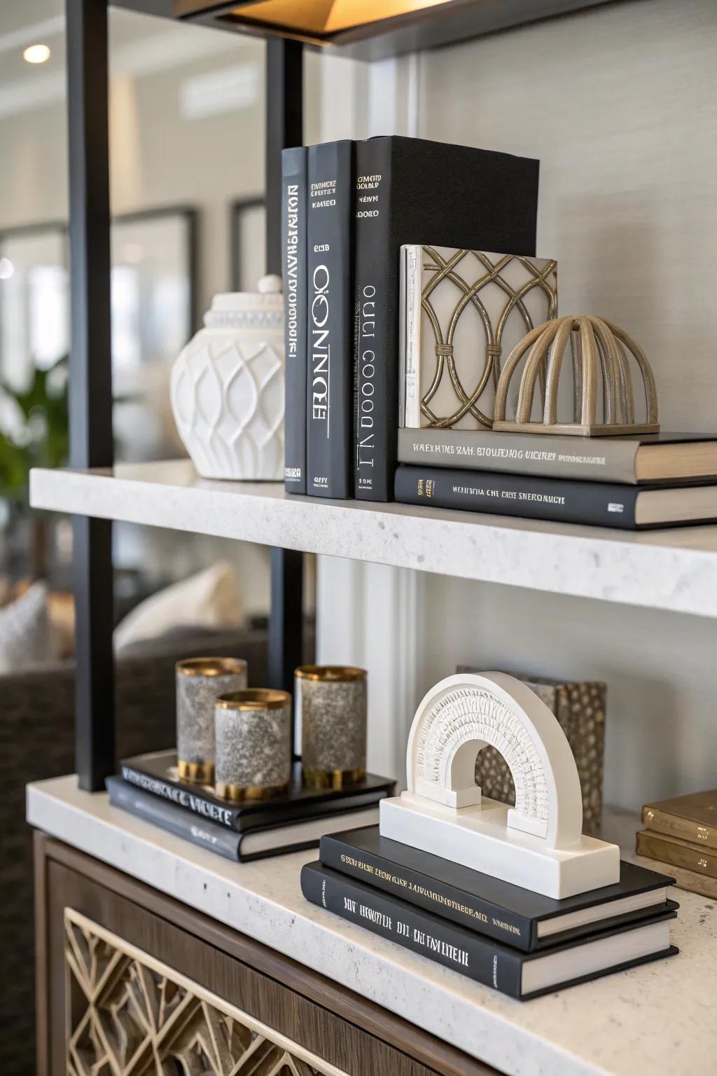 Ornamental shelf dividers are a useful yet enchanting addition to any bookshelf.