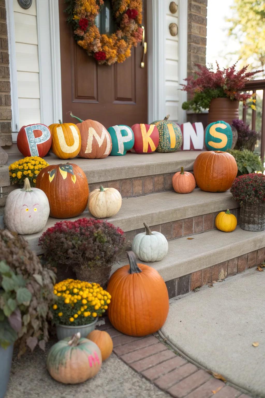 Individualize your pumpkins using adhesive lettering.