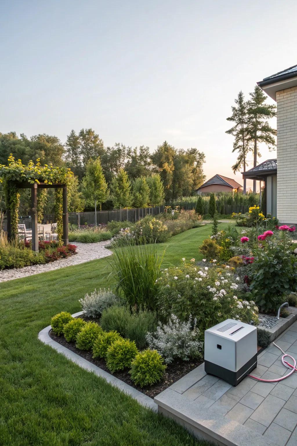 Smart garden technology ensures a vibrant space, utilizing technology to efficiently manage plant care.